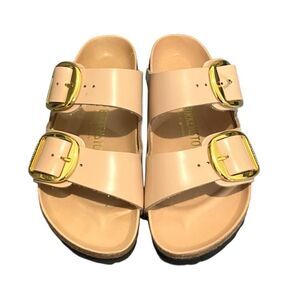Birkenstock Arizona Big Buckle Patent Leather Sandals High Shine Beige 5 Summer
